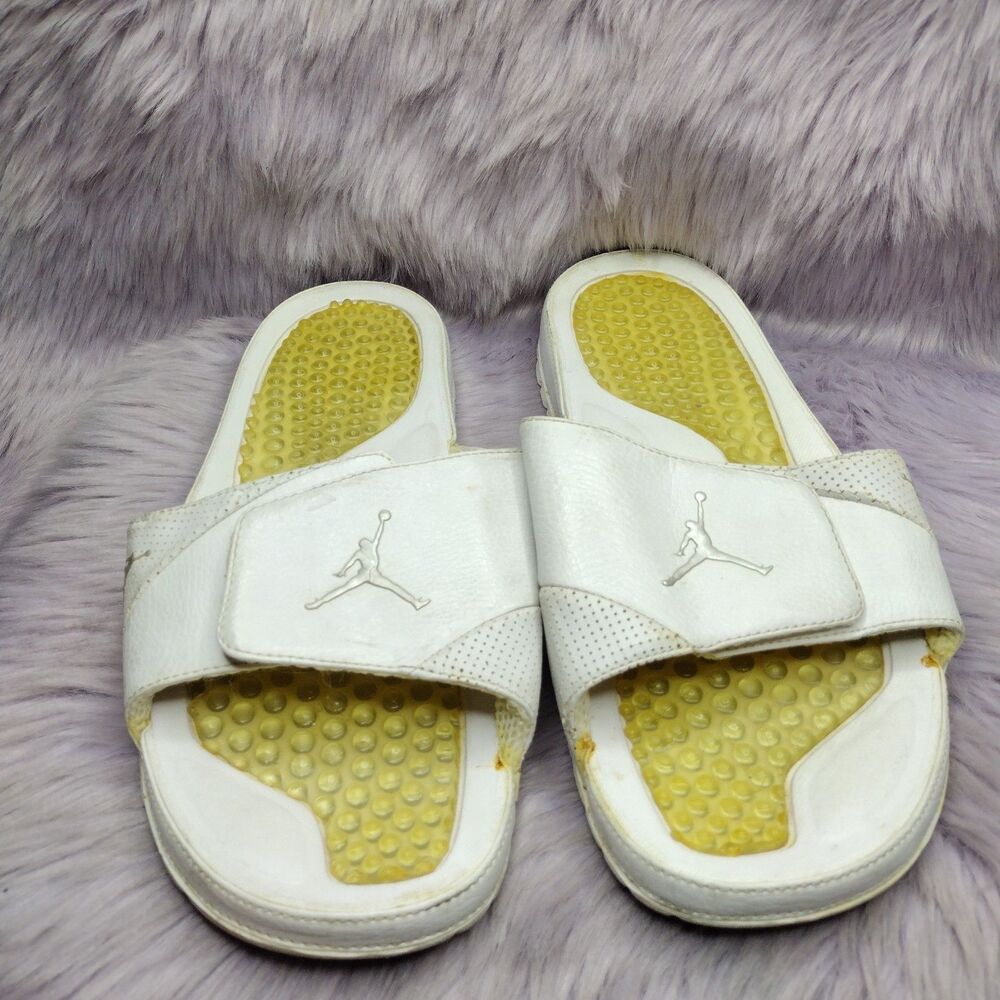 Vintage Jordan Hydro III Slides Mens Size 11 White Metallic Silver 315289-103